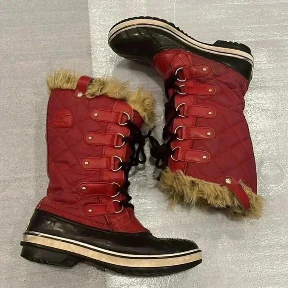[8.5]Sorel Tofino Joan of Arc Waterproof Insulated Boot Red Faux  Fur Trim - Picture 2 of 13